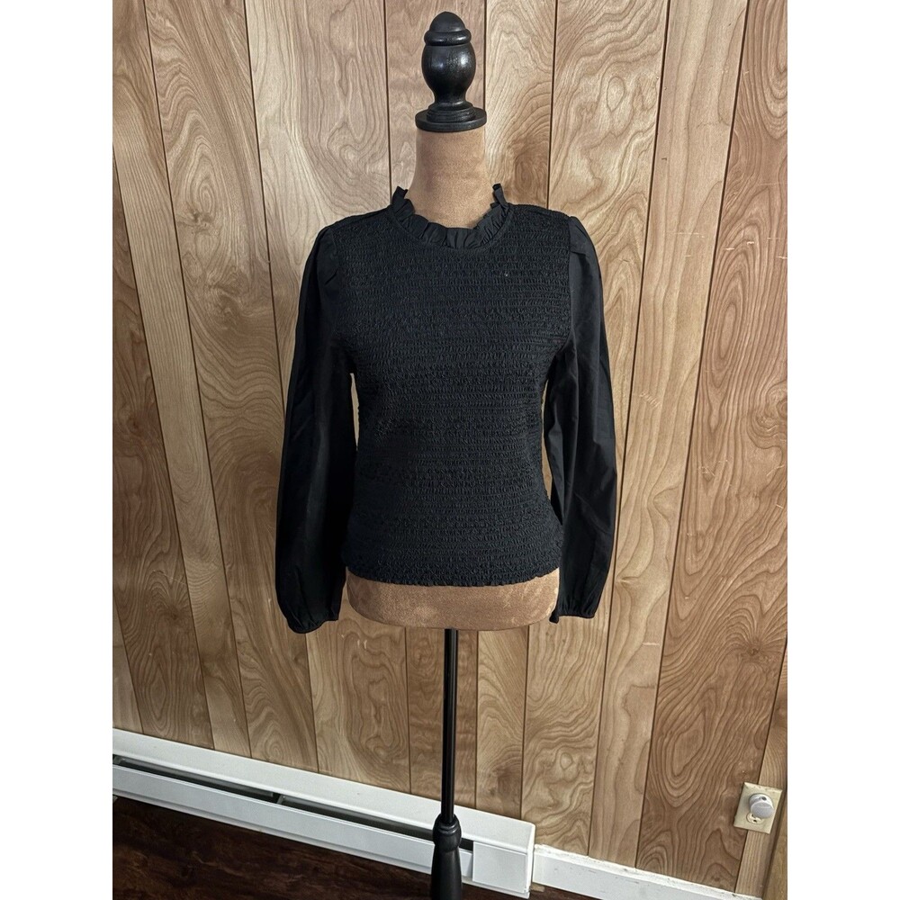 J.Crew Melanie smocked puff-sleeve top in black Size XS